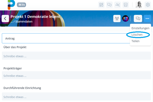 Screenshot aus Pengueen P4 der zeigt, wo man im Hilfsmitel den Befehl löschen findet