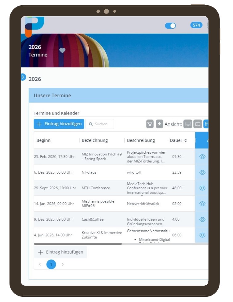 Veranstaltungskalender Stadt Potsdam in Pengueen Listenansicht
